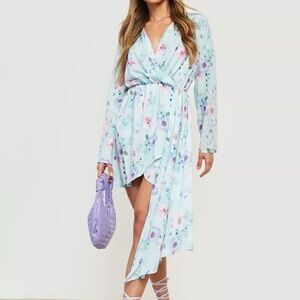 Boohoo DRAPE DETAIL WRAP MINI DRESS FLORAL PRINT